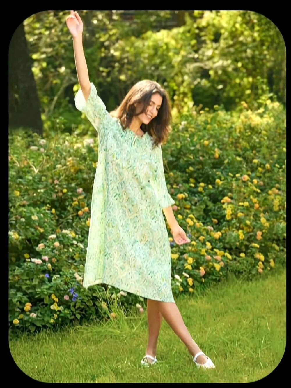 Summer Femine Light Mint Green Printed Midi Dress